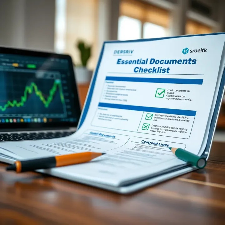 Checklist and laptop showing required documents for DERIV registration compliance