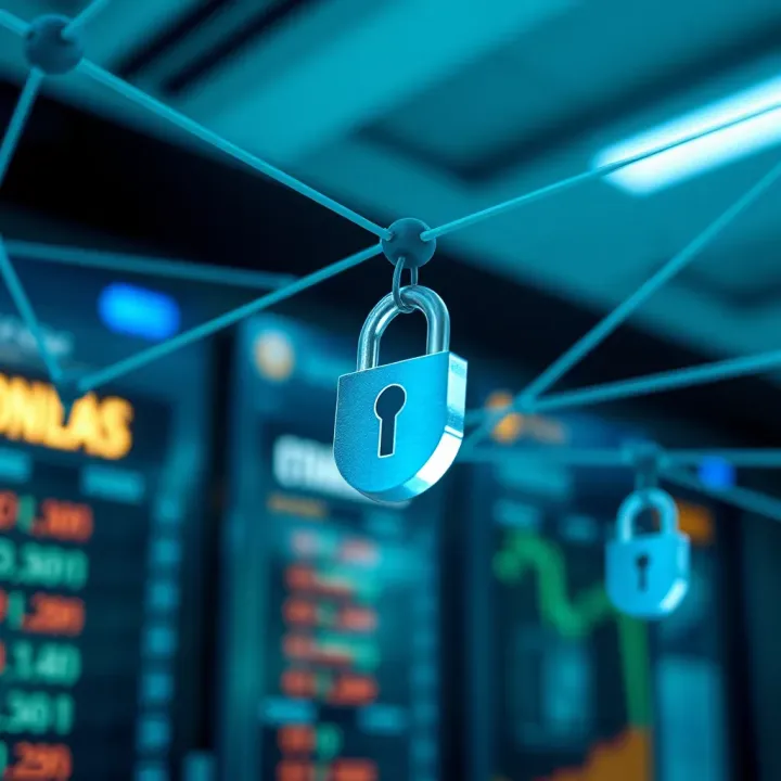Illustration of a secure financial network symbolizing regulated brokers in Colombia