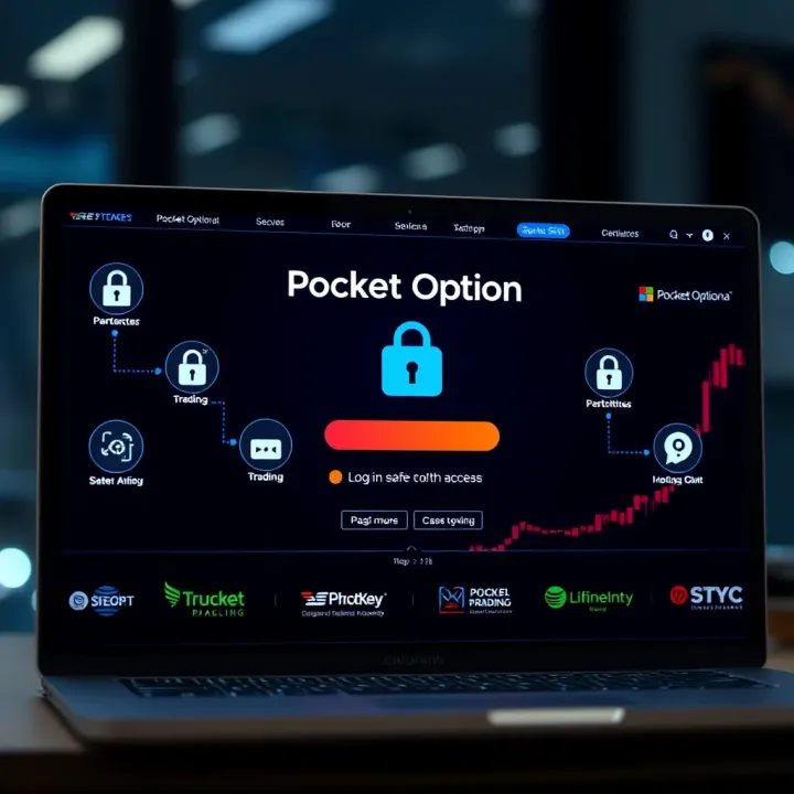 Secure Access to Pocket Option Trading Platform Illustration of a secure login screen with security icons representing safe usage of trading platform