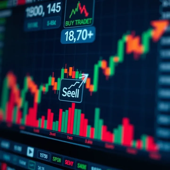 Graph showing financial trading signals represented by arrows indicating buy and sell moments