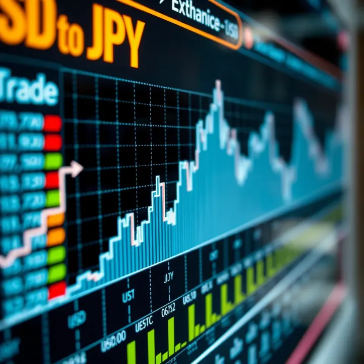 Graph showing USD to JPY exchange rate fluctuations with economic indicators